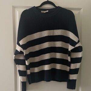 Faherty Women's Navy and White Striped Crewneck Sweater